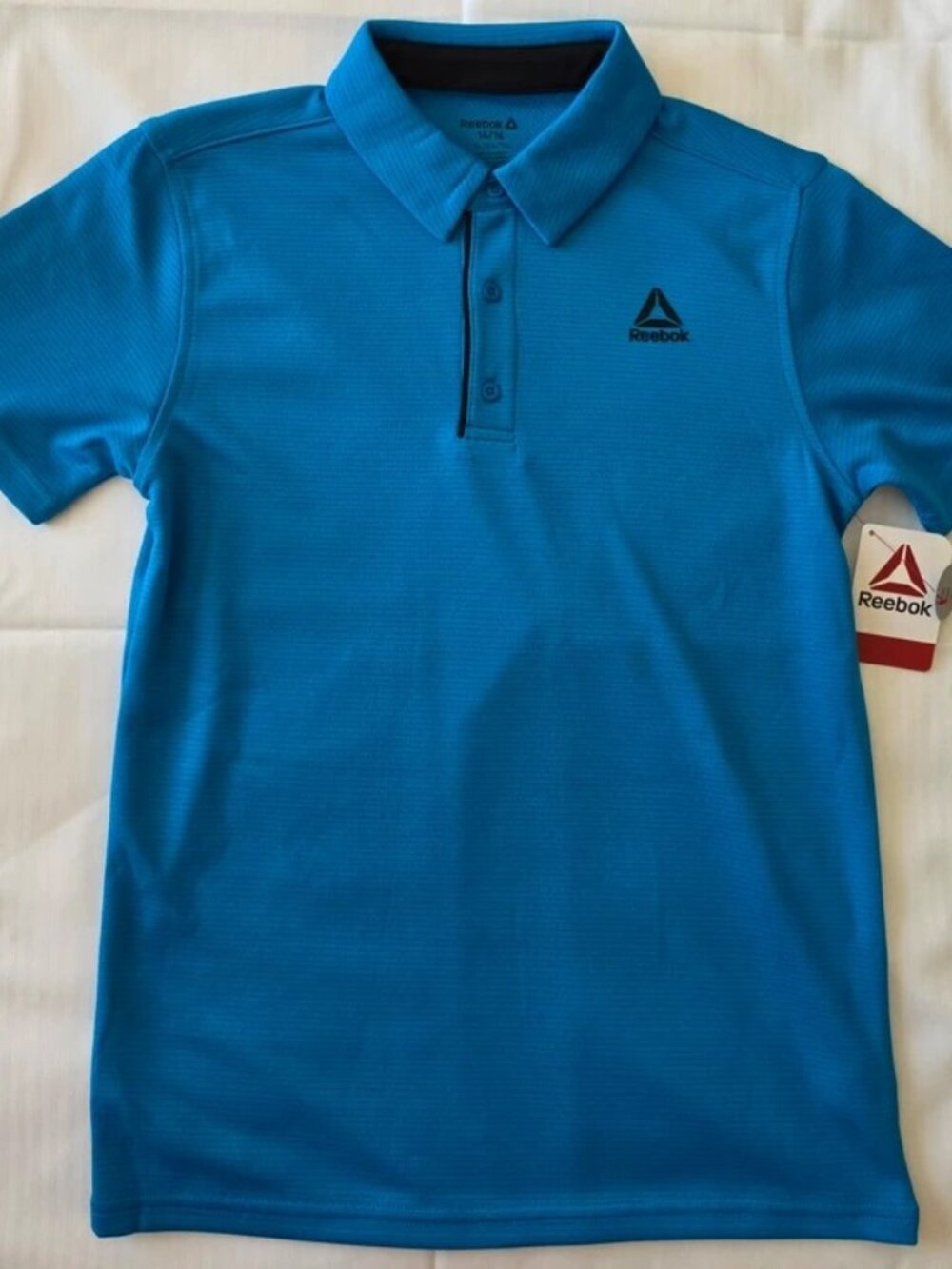 Reebok Ace Performance Boys XL 14/16 Blue Slim Fit Polo Shirt Logo